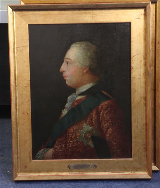 Circle of Allan Ramsay (1713-1784) Portrait of George III and Queen Sophie Charlotte 15.5 x 11.25in.
